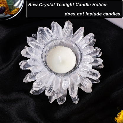 Natural Clear Quartz Crystal, Crystal Quartz Tealight Candle Holder Crystal Stone Candle Stand High Energy Geode Votive with Healing Effects (Not Included Candle)