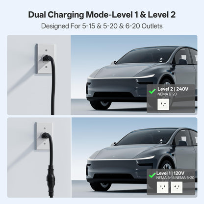 AIXINE Level 1&2 EV Charger,Tesla EV Charger NACS 16A with 25FT Extension Cord Cable,Portable Electric Car Charger 240V NEMA 6-20 Plug&120V NEMA 5-15 Adapter Compatible with All Tesla Models