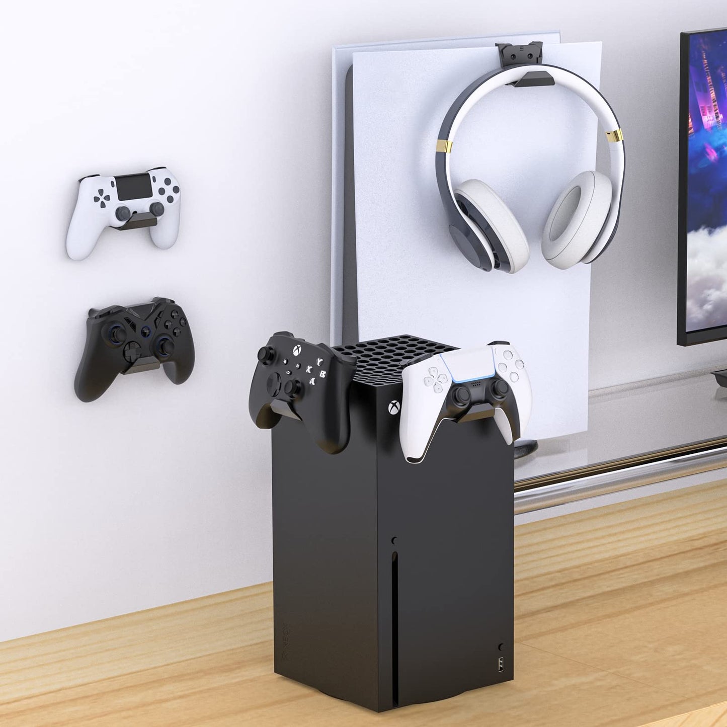 Controller Wall Mount Holder for PS5 Pro/Slim Controller, for Switch Controller,Strong Adhesive/Screw Controller Holder Headphone stand,Headset Hanger Hook for Universal Controller and Headset-6 Pack