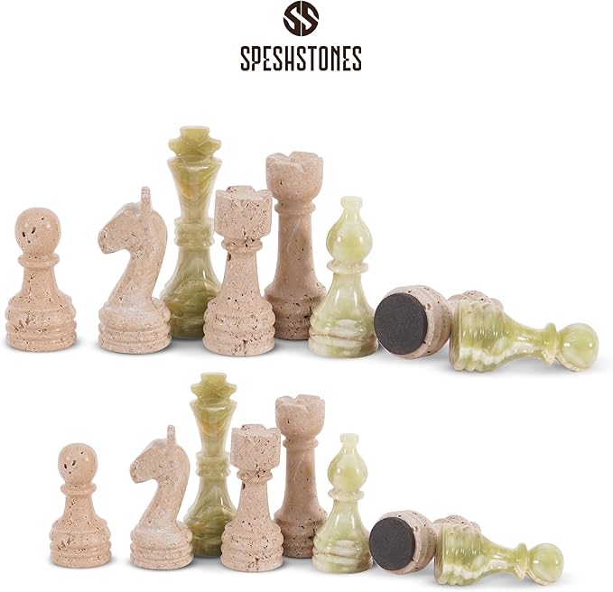 Marble Chess Set 15 Inch Handmade Travertine &amp Green Luxury Board Games for Adults Elegant Table top Board Game Travel Chess Pieces &amp Storage Box for Gifts &amp Home Decor