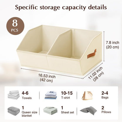 Homsorout Closet Organizers and Storage Bins - 8 Pack Collapsible Divided Trapezoidal Cube Storage Bins Baskets with Orange Handle for Organizing Clothes Blankets, Toys, Books, Towels(Beige)