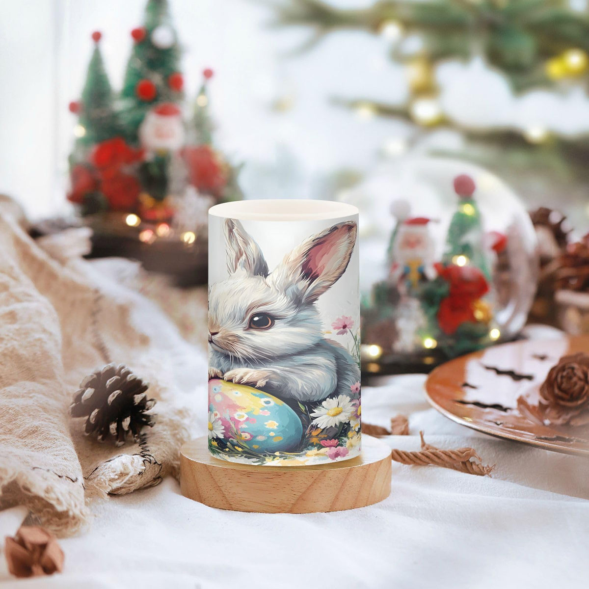 ALAZA Easter Bunny Rabbit Eggs Spring Flowers Flickering Flameless Candles Battery Operated with Remote Timer,Tea Light Candles LED Pillar Votive Candles Set of 2 for Outdoor Indoor Decorations