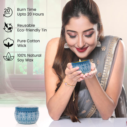BRYAN & CANDY Scented Candles Diwali Gift Set for Women & Men Lavender & Chamomile,100 Gm Each Soy Wax Eco Friendly Printed Tin