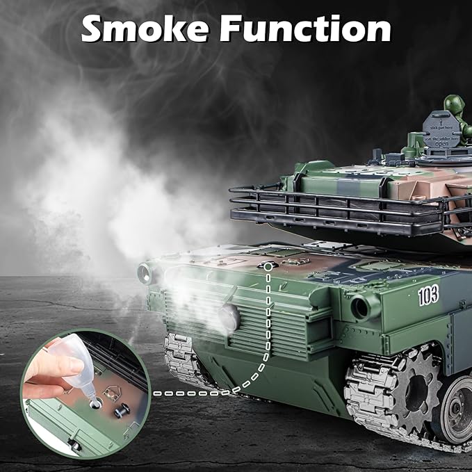 1:18 RC Tank 2.4G US M1A2 Metal Alloy Metal US M26 Remote Control Tank That Shoot BBS Model Toys Army Toy with Smoke Lights Sound and RecoilMilitary RC Vehicle for Adults and Kids Age 6+