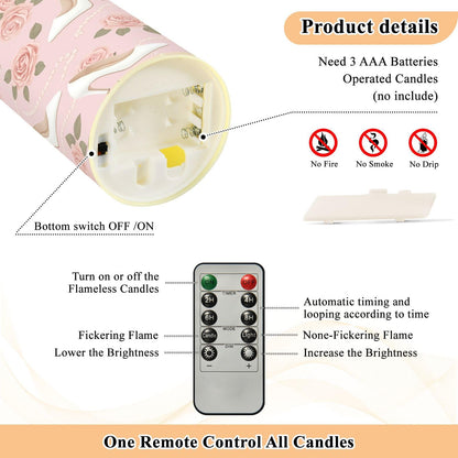 Gravopti Pearls & Heels 2 Pack Flameless LED Pillar Candles with Remote & Timer, Battery Operated, Flickering Wax Candle for Wedding, Romantic Home & Party Decor