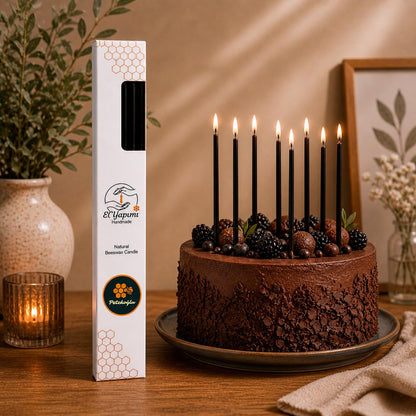 Petekoğlu 15-Pack Beeswax Wish Candles – Handcrafted, Drip-Free, Smoke-Free Slim Taper Candles for Rituals, Meditation, Birthday & Home Décor – Natural Honey Scent 7.87” x 0.24” (Black)