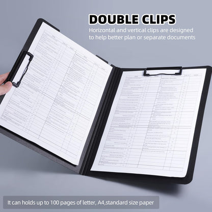 FRETONBA Clipboard Folder, A4 Foldable Clipboard with Horizontal and Vertical Double Metal Clips, 360 Degree Foldable Binder Clipboards with Pen Holder, File Cover Work Folder Clipboards, Green