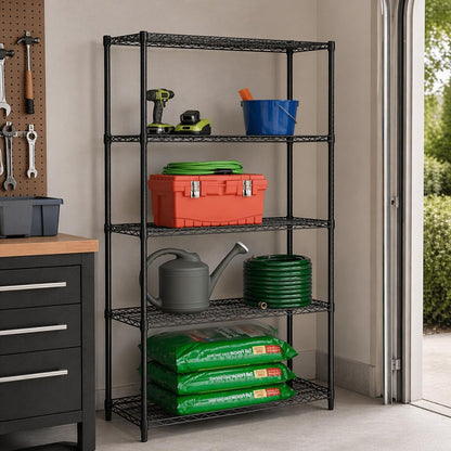 Honey-Can-Do 5-Tier Heavy Duty Adjustable Shelving Unit, 800-lb Per Shelf Metal Storage Rack, Industrial Strength Wire Shelf for Garage Workshop Warehouse, Black, 42 x 18 x 72 in