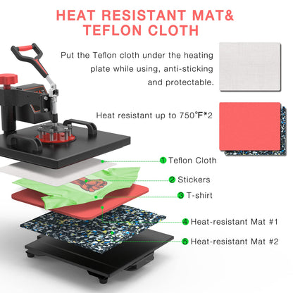 OIIEE Heat Press Machine 8 in 1 Combo Heat Press 15 x 15 Inch Heat Transfer Machine 360-Degree Swing Away Digital Shirt Printing Multifunction Heat Transfer Sublimation for T Shirts Mugs Hat Plate Cap
