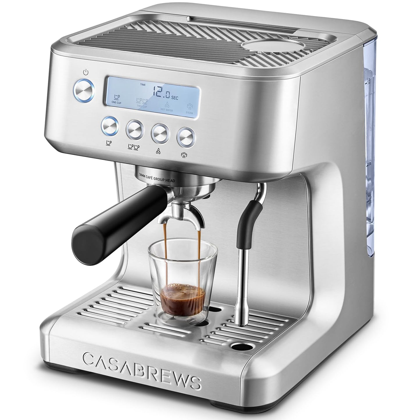 CASABREWS Ultra Espresso Machine with LCD Display, 20 Bar Espresso Maker with Powerful Milk Frother, Customizable Brewing Temperature, Barista-Level Latte and Cappuccino Machine for Home, Silver