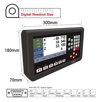 3 Axis DRO LCD Screen Metal Shell Digital Readout Display for Bridgeport Mill MIlling Machine Lathe Machine Tools (D80M-3V RPM Hall Sensor)