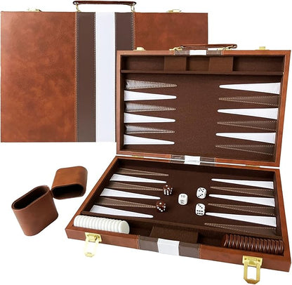 Large Backgammon Sets for Adults Classic Board Games Portable and Travel Backgammon Set with Premium Leather Case (11 Inch)