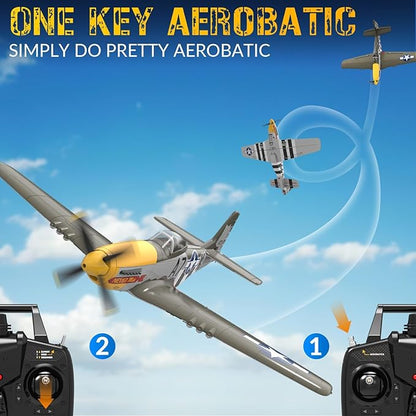P51 Mustang RC Plane Brushless 4 Channel - VOLANTEXR 500mm RC Planes with XPilot Stabilizer &amp 3D Aerobatic RC Airplanes for Adults 2 Batteries