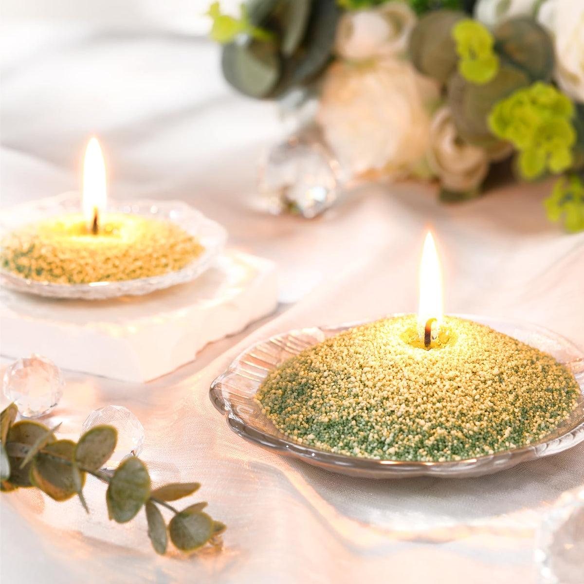 Nuanchu 3.3 lb Candle Sand DIY Pearled Candle Making Kit Included 20 Pcs Wicks and Refillable Beaded Wax Sand Beaded Wax Gift with Wicks Self Extinguish for Home Wedding Party(Green)
