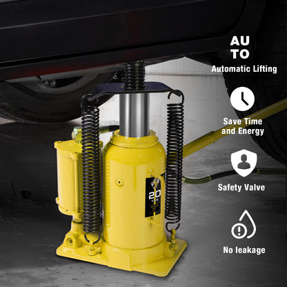 YELLOW JACKET 20 Ton Pneumatic Bottle Jack – Heavy-Duty Air/Hydraulic Lift for Trucks & Autos, Manual & Air Pump Operation, Yellow
