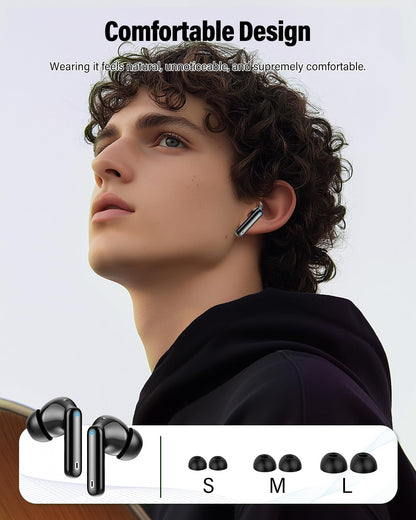 Wireless Earbuds, Bluetooth 5.4 Headphones Bass Stereo, Ear Buds with Noise Cancelling Mic, LED Display in Ear Earphones Clear Calls, IP7 Waterproof Bluetooth Earbuds for Phones/Sports/Laptop, Black