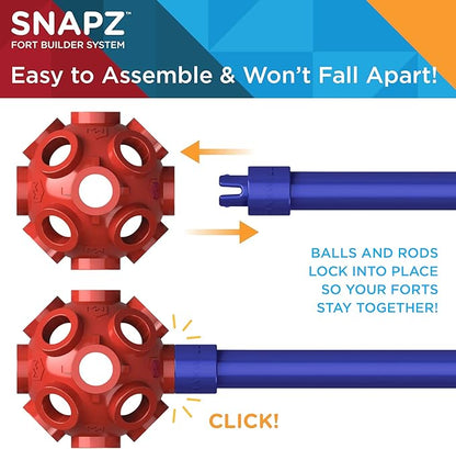 SNAPZ Ultimate Fort Builder Kit for Kids 8-12 - Sturdy Fort Building Kit for Kids 4-8 - Make &amp Build Ball &amp Stick Fort Set - Indoor STEM Tent Fort Making Toy