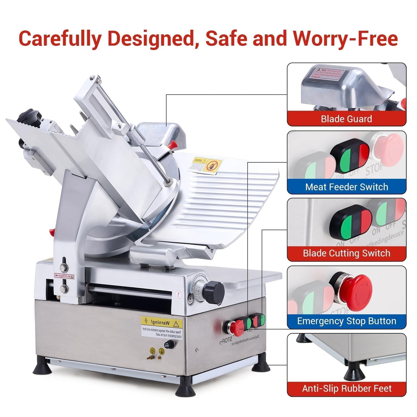 EliteEdge 550W Automatic Meat Slicer with 12 Inch Carbon Steel Blade, Adjustable Thickness 0-14 mm, Electric Slicing Machine for Home or Commercial Kitchen