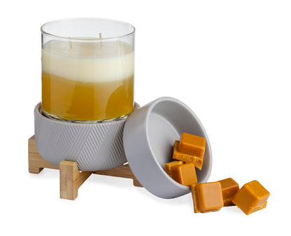 Candle Warmers ETC 2-in-1 Candle and Fragrance Warmer for Warming Scented Candles or Wax Melts and Tarts with to Freshen Room, Wooden Pedestal