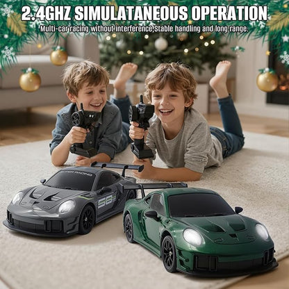 RC Drift Car 1:24 4WD Remote Control Cars Vehicle with LED Light2.4GHz 20KM/H High Speed RC Cars with Two Batteries &amp Drifting Tires Racing Sport Toy for Adults Boys Girls Kids