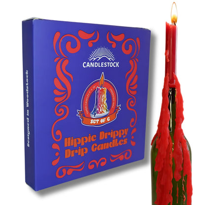 Candlestock Hippie Drippy Drip Candles - Pack of 6 Dripping Tapers - Wine Bottle Melting Candles (Multi Pack (Red, Yellow, Blue, Turquoise, Purple, Pink))