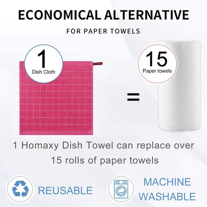 Homaxy 100% Cotton Terry Kitchen Dish Cloths, Ultra Soft and Absorbent Dish Towels for Kitchen, Suitable for Drying and Washing Dishes, 6 Pack, 12 x 12 Inches, Rose Red