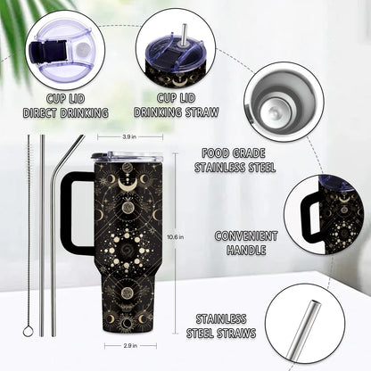 Uibunoo Goth Gifts for Women, 40 Oz Goth Tumbler with Handle & Straw, Birthday Presents for Goths Style Lovers, Stainless Steel Goths Tumbler, Moon Witchy Cup, Gifts for Thanksgiving Christmas, 1 PCS
