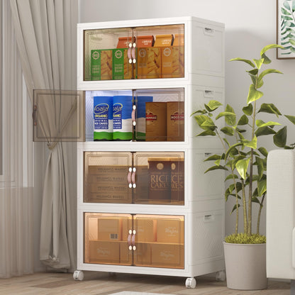 UAMFURI Stackable Storage Bins, 480QT Stackable Storage Bins with Lids and Doors,Storage Cabinet,Plastic Linen and Yarn,Closet Organizers,Collapsible Large Storage Bins,Drawers,Office（120QT*4,White）