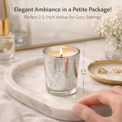 Hosley Set of 24 Silver Mercury Filled Glass Votive Candles. Ideal Gift for Weddings, Bridal Showers, Parties, Home Decor, and Special Events