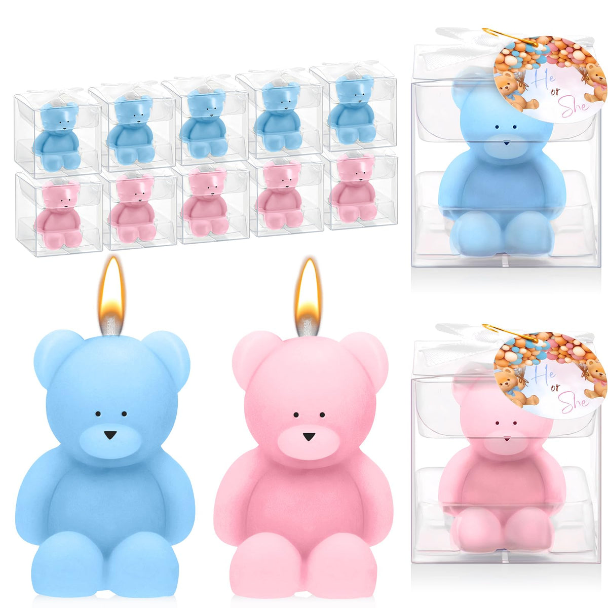 Dansib 15 Pcs Bear Baby Shower Candle Favors for Guest Bear Party Favors Baby Shower Candles Bulk for Gifts Party Decorations (Pink,Blue)