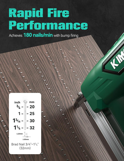 KIMO Brad Nailer Cordless w/ 5000pcs Nails, 2.0Ah Battery X2, 180 Nails/min, Single & Contact Firing, LED Light, Fast Charger,Adjustable Depth 18 GA Cordless Nail Gun for DIY Woodworking Framing