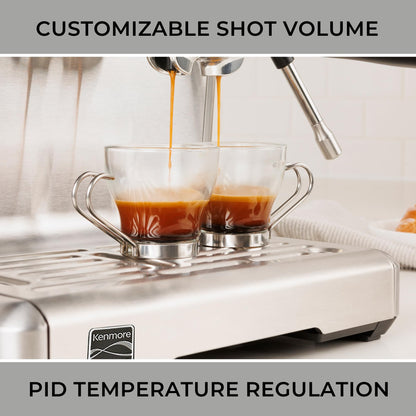 Kenmore Espresso Machine - Automatic Coffee Maker With Auto Tamper, Auto Cleaning, Milk Steamer & Frother, Bean Grinder, Make Professional Barista Style Cappuccino, Latte, Stainless Steel
