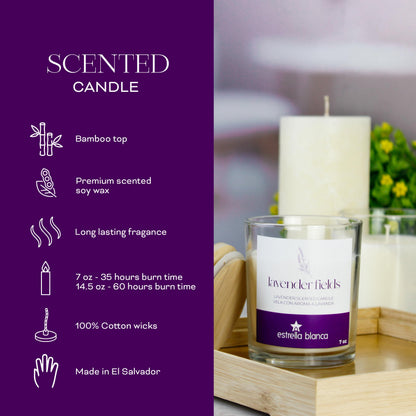 Estrella Blanca Lavender Fields Candle 7oz – Best Smelling Soy Candle, Non Toxic, Long Lasting, Gift for Women, Natural Soy Wax, Home Decor & Spa Ambience, Aromatherapy, Relaxing Home Scent