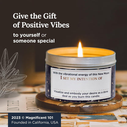 MAGNIFICENT 101 Moon Sage Aromatherapy Candle - 6 Oz White Soy Wax - 35 Hour Burn - Energy Cleansing & Manifestation