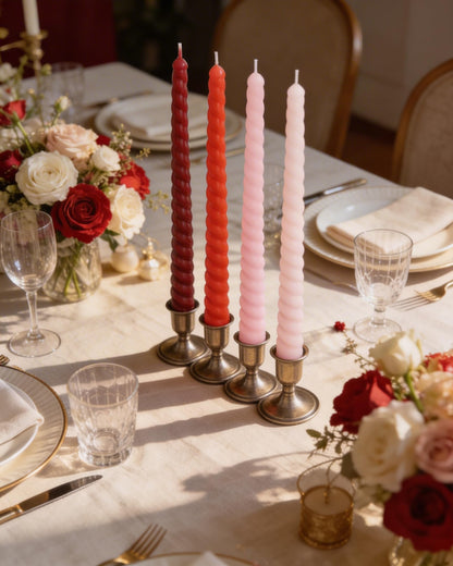 Viyffo 11 Inch Spiral Taper Candles, 4 Pack Red Gradient, Unscented Tall Long Candlesticks for Wedding, Dinner, Holiday Table Decor, Fits Most Standard Holders