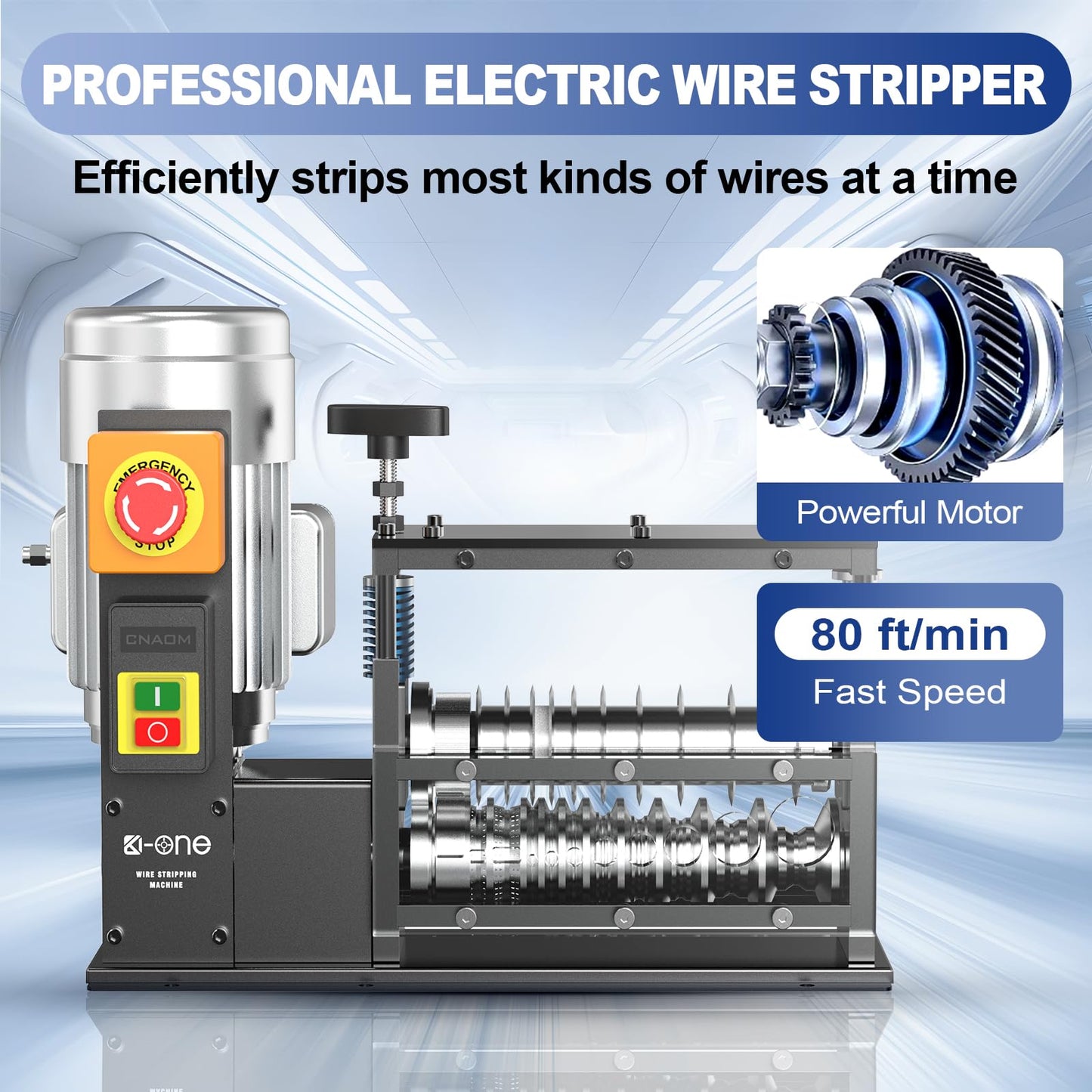 Wire Stripper Machine, Electrical Wire Stripping Machine, Wire Strippers Electrical for 0.06"-1.5" Copper Wire, 11 Channels 10 Blades,370W High-Speed Electric Wire Stripper (80 ft/min)-Grey