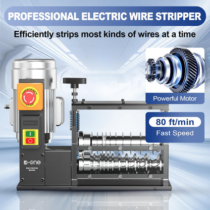 Wire Stripper Machine, Electrical Wire Stripping Machine, Wire Strippers Electrical for 0.06"-1.5" Copper Wire, 11 Channels 10 Blades,370W High-Speed Electric Wire Stripper (80 ft/min)-Grey