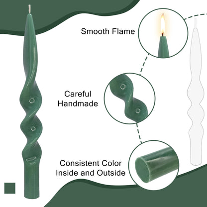 DEVSYWAX Spiral Taper Candles 10inches Long Candlesticks Green Candlestick Unscented Twist Candle 4-Pack for Home Dinner Wedding Party Decoration 24D4PC-GREEN