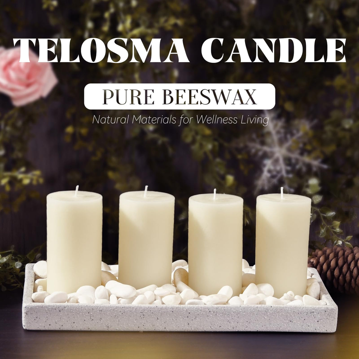3 Pack 2 inch Wide Beeswax Pillar Candle 4 inch Tall, Smokeless and Long Lasting Natural Pure Bees Wax Candle, Unscented, Off White