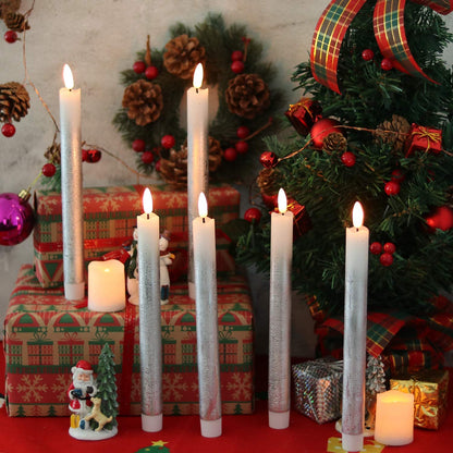 Wondise Flameless Taper Candles with Remote & Timer, 9 Inch Real Wax Silver Battery Operated LED Flickering Candles for Christmas Thanksgiving Decorations