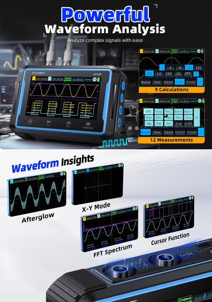 【FNRSI 2C53P Plus Upgraded with Carrying CASE】 3in1 Oscilloscope/Multimeter/DDS Signal Generator Tablet Touch Screen Portable Digital Automotive Oscilloscope 2 Channel 50MHz Bandwidth 250Ms/S Counts