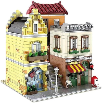 General Jim's Music Store &amp Coffee Café Street View Modular City Building Block Set 3103 Pieces with Light Kit European Style Architecture Display Model | GJ LMS
