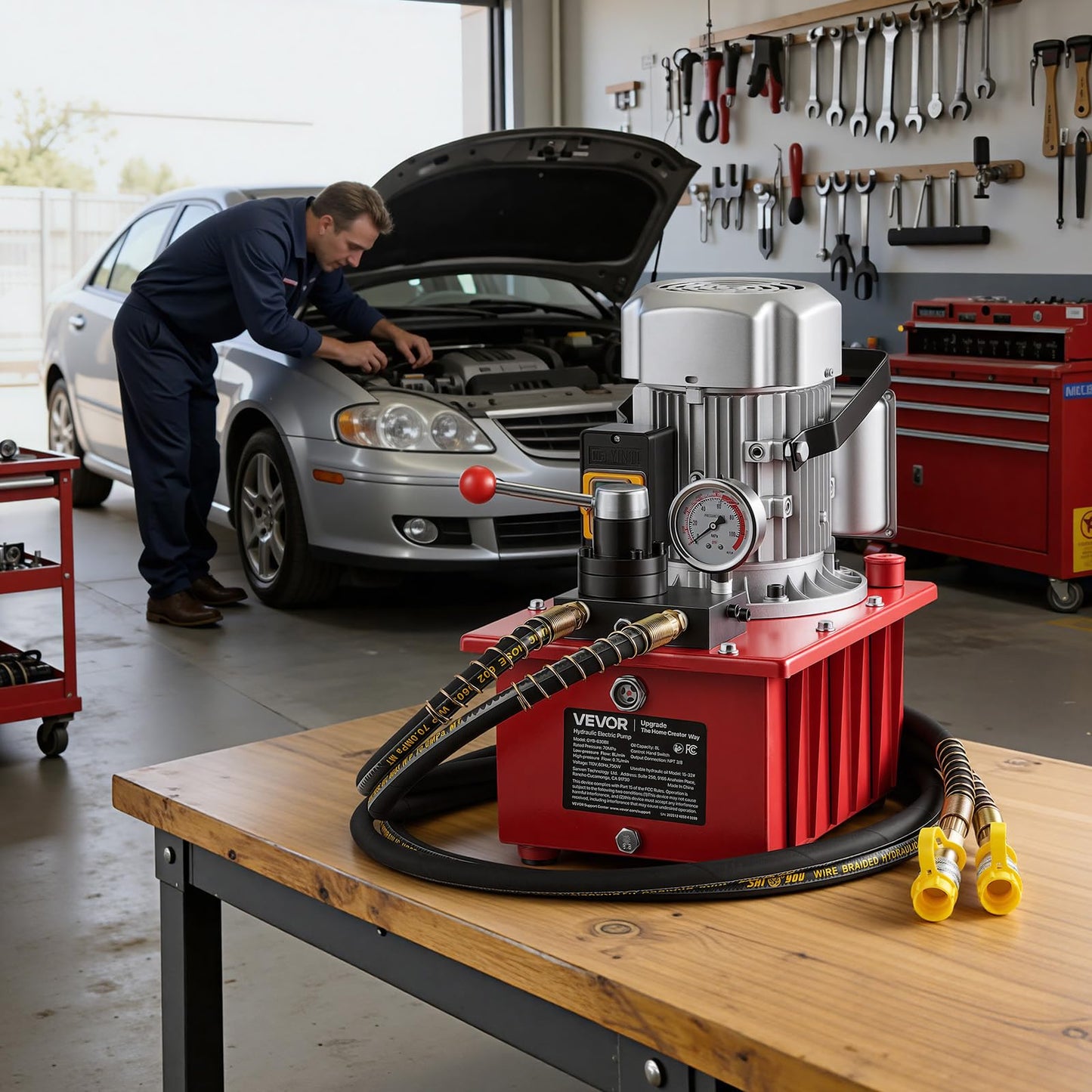 VEVOR Electric Hydraulic Pump, 750W 10,000 PSI, 120V Double Acting Electric Driven Hydraulic Pump Power Pack Unit, with Manual Valve, 2.1 Gallon / 8L, for Punching, Bending, Double Acting Cylinders