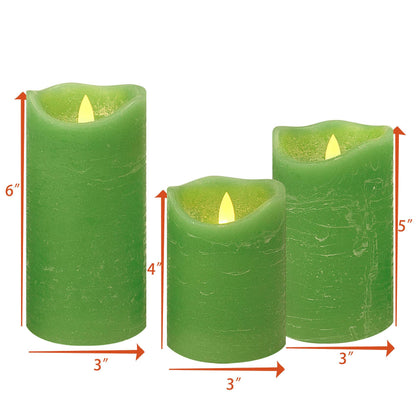 Magiq Set of 3 Apple Green Battery Operated Flameless Candles with Remote Timer Realistic Flickering Real Wax LED Pillars for St. Patrick's Day Table Centerpieces Christmas Decorations Home Decor