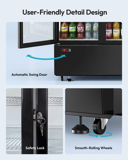 ICEVIVAL 20 cu.ft Beverage Fridge, Commercial Refrigerators with LED Light, 2 Glass Door Drink Merchandiser with 8 Adjustable Shelves, 32-50°F Digital Control ETL Certified Black