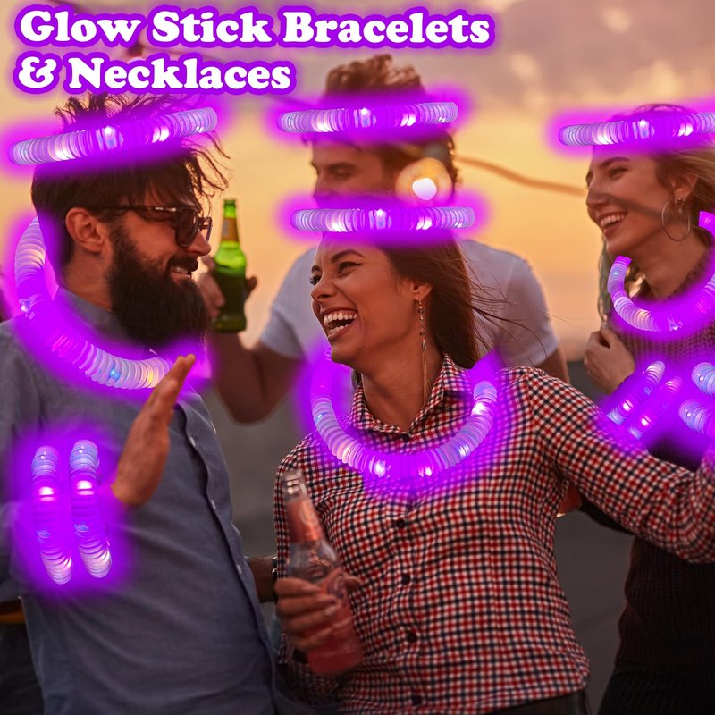 Purple Glow Sticks Pop Tubes,12-24PCS Light Up Necklaces & Bracelets,Mardi Gras Party Favors Accessories Decorations,Glow Birthday Wedding Carnival Valentines Day Party Supplies for Kids & Adults