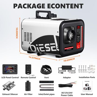 SILVEL Diesel Heater 8KW 110V/12V/24V, All-in-One 7L-8L Portable Diesel Air Heater with LCD Screen, Remote Control, Suitable for Car, Camper, RV, Truck, Home, Garage, Shop, Boat, White