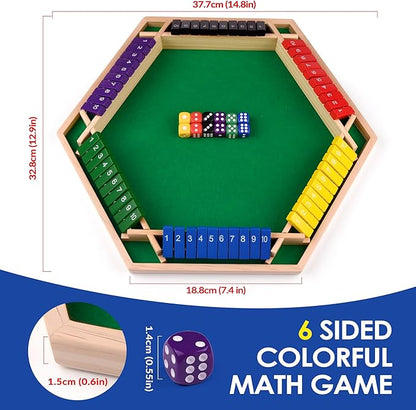 1-6 Players Shut The Box Dice Game 10 Numbers Traditional Wooden Pub Bar Board Gam for Classroom Party or Pub