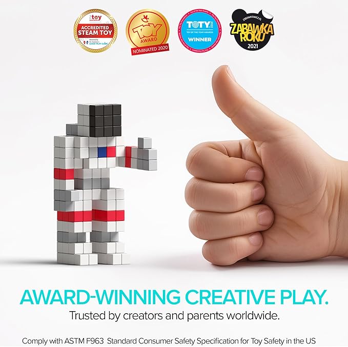 PIXIO Mini Magnetic Blocks Building Toy in The Pixel Art Style with Free App - 5/16 Plastic Cubes with Magnets Inside - Open Ended Toy - Creativity Toy for Ages 6+ PIXOPLASMA - 60pcs