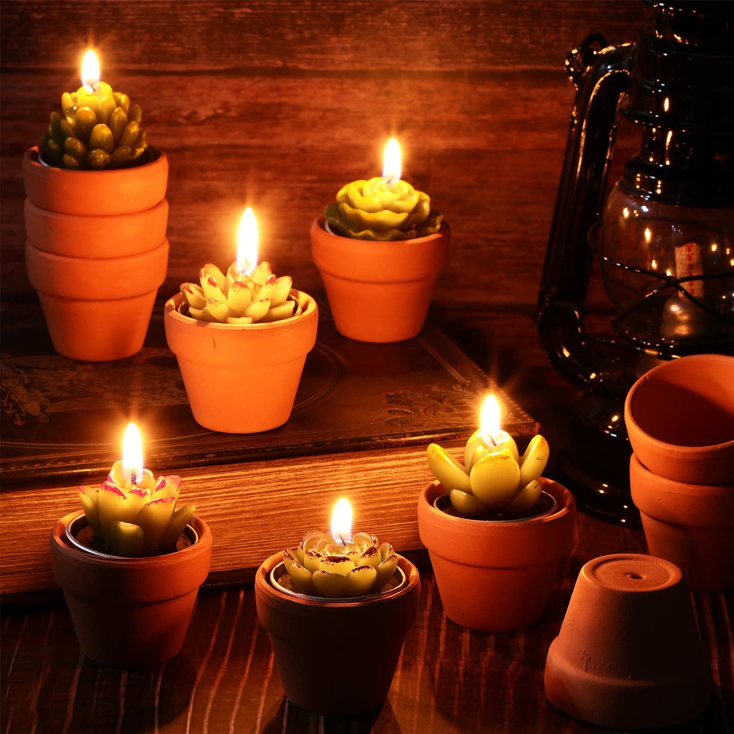 Treela 6 Pcs Succulent Candles, Decorative Cactus Candle with Mini Terracotta Pots, Handmade Tealight for Baby Shower Home Decor Birthday Wedding Fiesta Cinco De Mayo Party Decorations Party Favors